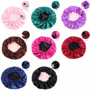 Bonnets en satin solide personnalisés à double couche, bicolores, avec cordon de serrage réglable et bande élastique, pour femmes, cadeau promotionnel - Product Image 2