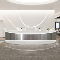 Comptoir de réception incurvé en métal demi-rond en acier inoxydable pour bureau, 3 places, design courbé, idéal pour salon de beauté - Vente en gros
