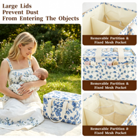 Organisateur de couches pour bébé à motif floral, avec séparateurs amovibles, en polyester résistant à l'eau, grande capacité, matelas à langer portable