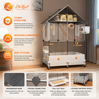 Grande cage à perroquets en fil de fer massif thermolaqué, avec roulettes verrouillables, conception anti-évasion, protection anti-éclaboussures, poulie, style villa, pour usage domestique