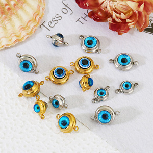Pendentif œil porte-bonheur en acier inoxydable plaqué or 18 carats, composants de bijoux ronds en acrylique pour la création de colliers, boucles d'oreilles et accessoires DIY - Product Image 1
