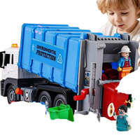 Camión de Basura de Juguete Grande 1:16 con Inercia para Niños, Simulación de Camión de Saneamiento con Contenedor de Basura Inflable y Elevable, Juguete de Limpieza y Recogida de Basura