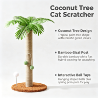 CocoPalm 70cm Arbre à chat en forme de palmier en bois d'hévéa, écologique et sûr, griffoir à 4 niveaux en chanvre blanc, palmier artificiel