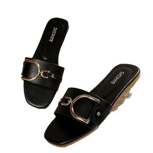 Cross-border Womens Shoes New Style Fashion Slippers Classic Elegant All-Match Solid Color Metal-Decorated Square-Toe PVC Faux - Product Image 1
