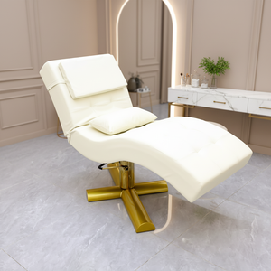 Table de massage électrique en cuir PU blanc, réglable, pour soins du visage, équipement de traitement esthétique et cosmétique pour spa - Product Image 1