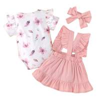 Nouvelle Collection Vêtements Bébé Fille Nouveau-né 3 Pièces Ensemble Tenues Romper Manches Longues Courtes Volantées Pantalons Robe