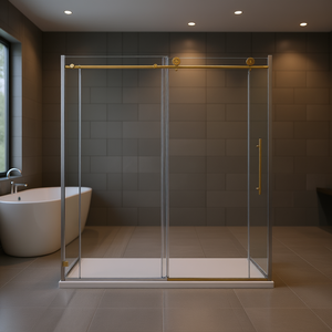 Puerta Corredera de Ducha sin Marco, Vidrio de 8 mm, Acero Inoxidable 304, Diseño Minimalista Rectangular, Función de Cierre Suave Ajustable - Product Image 2