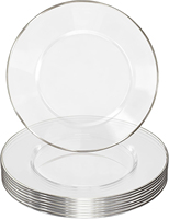 Assiettes de présentation transparentes écologiques personnalisées de 13 pouces avec bord doré en plastique pour dîner, événements élégants, mariages et réceptions formelles