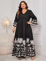 Haute qualité manches évasées col en v robe ample coupe élégante taille naturelle robe d'été grande taille robes décontractées