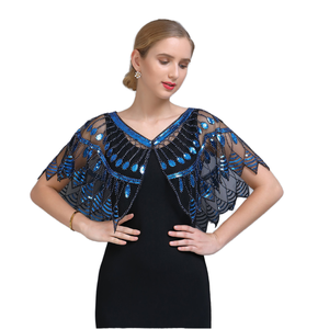 Vestido de Fiesta Retro Europeo Americano de los Años 20, de Poliéster con Puntos, para Banquete, Boda, con Capa, Vestido de Noche, Chal de Lentejuelas para Mujer - Product Image 1