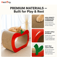 Griffoir pour chat en carton ondulé en forme de pomme avec décor de feuille verte, grand entrée creuse, lit de repos pour chat à double usage, nid pour aiguiser les griffes