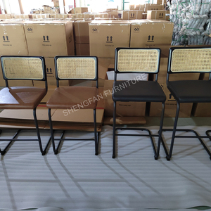 Mid Century <span class=keywords><strong>Silla</strong></span> de comedor moderna Marco cromado Asiento tapizado Breuer <span class=keywords><strong>Cesca</strong></span> <span class=keywords><strong>Silla</strong></span> trasera de ratán real - Product Image 4