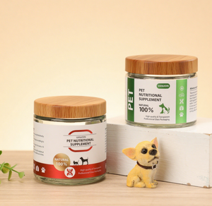 Pot de poudre de capsule de supplément de croissance de cheveux 200ml 250ml pilules rondes de pharmacie pot de supplément en verre boîte de papier ronde avec couvercle en bois - Product Image 1