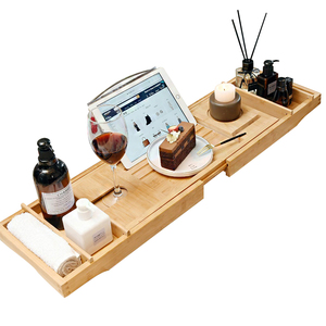 Amazon hottest Eco-friendly Expandable Bamboo Bathtub Caddy Bath bathroom tray