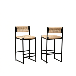 Juego de 2 taburetes Honey de cuerda de papel con estructura metálica, diseño contemporáneo para isla de cocina o barra de bar - Product Image 1