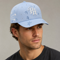 Casquette de baseball structurée ajustable avec broderie 3D de strass bleus personnalisés, doublure intérieure, style streetwear Heaven Gorra, vente en gros