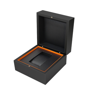 Boîte à montre simple en cuir PU de luxe, étui de rangement pour montre-bracelet à ouverture à charnière avec intérieur orange pour emballage cadeau de montre-bracelet - Product Image 1