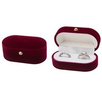 Boîte à bagues ovale en velours bordeaux, fermeture à bouton doré, double boîte à bijoux