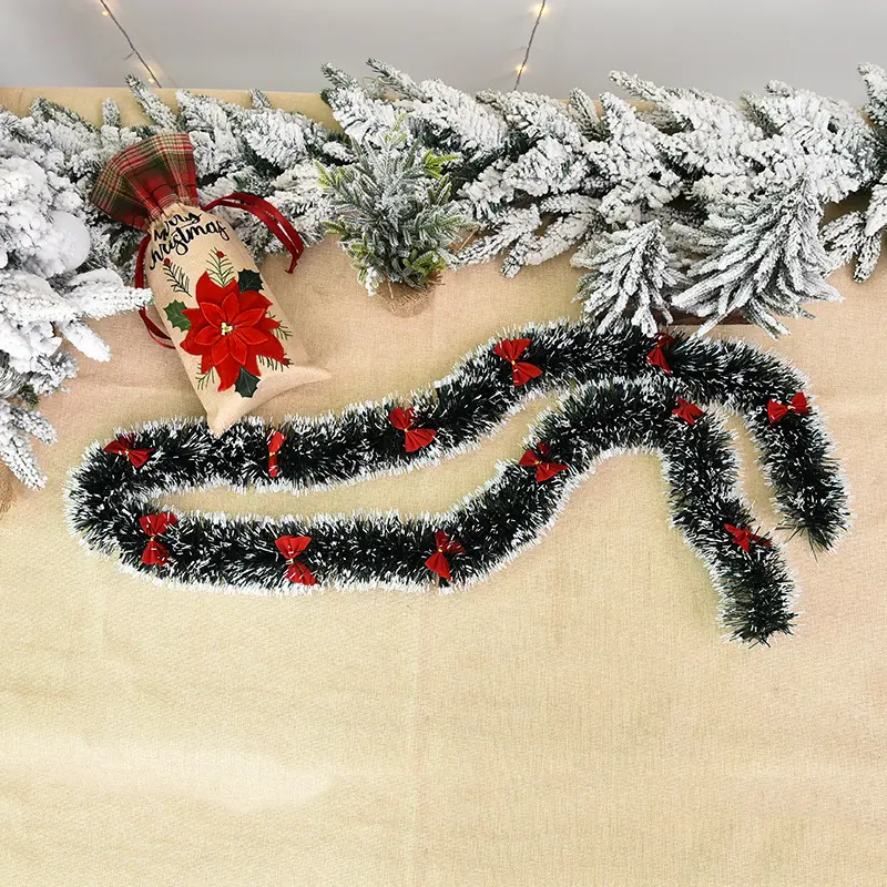 2m חג המולד גרלנד בית מסיבה בית קיר חג המולד קישוטי עץ רצועות tinsel עם bowknot אביזרים