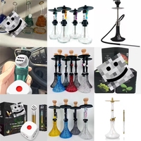 Chicha moderne à LED en aluminium courbé avec laque écologique et 2 flexibles en silicone pour fumer en soirée et en voyage