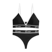 Ensemble soutien-gorge et culotte sans couture Hot Girl, taille mi-haute, en coton, avec bretelles larges et motif lettres, style camisole et string, Lingerie Bh