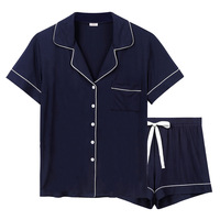 Pyjama en modal extensible et rafraîchissant pour femme – Nouvelle collection été respirante, décontractée, avec revers, manches courtes et short – Ensemble deux pièces tendance pour la maison