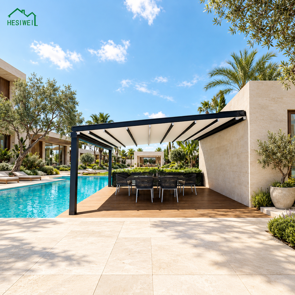 Outdoor Opening Gazebo Automatic PVC Pergola Systems Metal Garage Patio ...