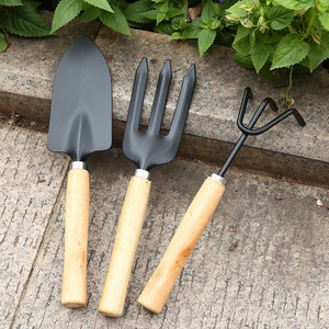 <b>Garden</b> Hand <b>Tools</b> 3 Piece Set Wooden Handle Shovel Fork Rake Durable Iron Parts For Planting And Digging - Product Image 1