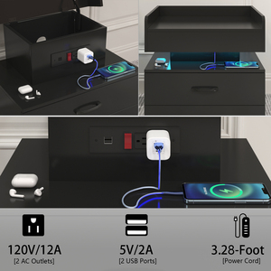 Nightstand With Adjustable Led Strip Light 2 Drawers Large Storage Space <b>Bedside</b> <b>Table</b> Coffee <b>Table</b> - Product Image 5