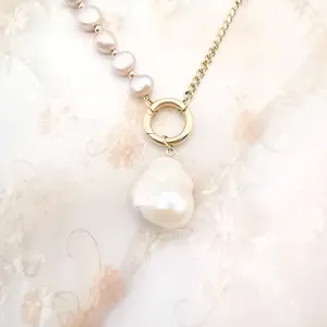 Wholesale High Quality 18K AU750 Real Gold Fine Jewelry Big Natural Baroque Freshwater Pearl Pendant Necklace For Wedding Party