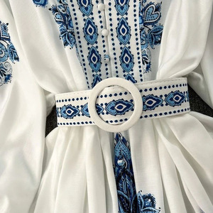 2024 alta qualità abito Vintage sottile Midi per le donne con scollo a V manica lunga stile impero stampato abiti bohémien - Product Image 5