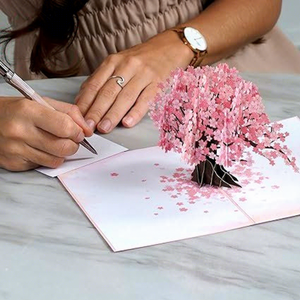 Carte de vœux d'anniversaire 3D pop-up écologique, arbre de cerisier japonais, carte florale en papier fait main, haute qualité - Product Image 1