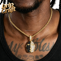 Pendentif Hip-hop Anime, Collier Hip-hop à l'effigie de personnages de dessins animés, plaqué cuivre avec or véritable, design entièrement serti de zircons.