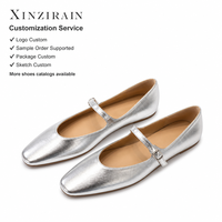 Xinzirain Ballerines plates pour femme en cuir argenté métallisé, style Mary Jane, à bride à boucle, bout carré, pour soirée
