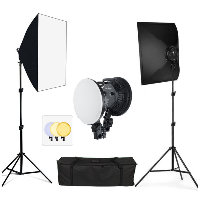 Bi-Color LED Fill Light Kit Video Studio Equipment with Stand and Carrying Bag Photo Soft Box Photography Softbox Lighting