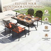 Ensemble barbecue en aluminium moulé résistant aux intempéries, design traditionnel durable, table et chaises de barbecue d'extérieur, construction en aluminium et céramique