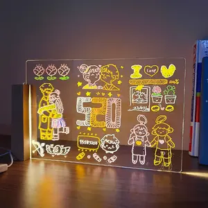 Wooden Acrylic Bracket Erasable indoor creative led night light USB LED message reading writing drawing board