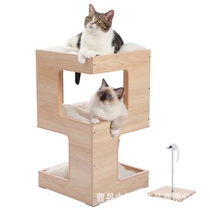 Wooden Double Layer Cat <b>Bed</b> Large Space Cat Tree <b>House</b> For Indoor Cats Four Seasons Use - Product Image 5