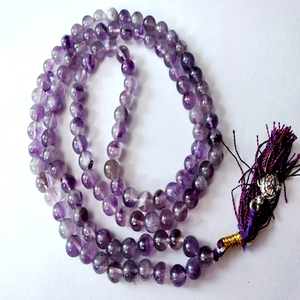 Jap Mala en Améthyste Naturelle 8mm, Perles de Cristal de Quartz, Pierre Précieuse, Fait Main, Thérapeutique, Technique Sculptée, Porte-bonheur, Fête Religieuse - Product Image 1