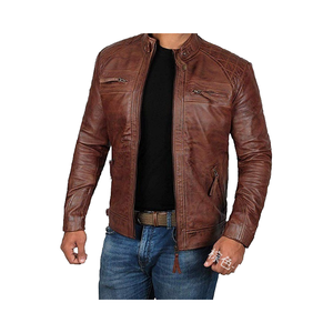 Veste matelassée à col montant en peau de mouton personnalisée, veste en cuir décontractée pour homme, taille plus, fermeture éclair sur le devant, vêtements d'extérieur pour l'automne - Product Image 4