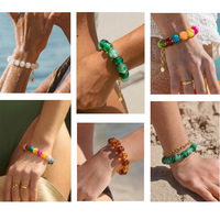 Bracelet ajustable multicolore en résine acrylique, perles cubiques, style bohème, cadeau, pour l'été, la plage, les vacances, style affirmé, épais, pour femme