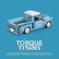 PB PB8840 Camionnette Rétro Bleu Ciel en ABS à l'Échelle 1:32, Ensemble de Blocs de Construction Créatifs avec Boîte de Présentation - Jouet Cadeau