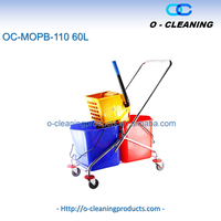 O-Cleaning Seau à serpillière domestique 30L avec essoreuse sur roues, chariot de nettoyage de sols commercial portable à cadre en acier avec essorage d'eau
