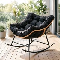 Fauteuil à bascule artisanal en osier, fauteuil à bascule nid d'oiseau avec coussin beige