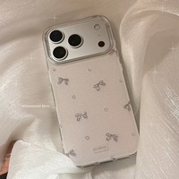 Coque Grise Scintillante avec Nœud pour iPhone 17 Pro 16 Pro 14 15, en TPU+PC Rigide, Design Coréen Tendance et Élégant