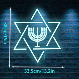 Menorah de Hanoucca, étoile de David bleue, enseigne au néon, couleurs personnalisables, étanche IP67, montage mural, publicité, voiture, fête juive - Product Image 4
