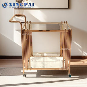 Xingpai รถเข็นสแตนเลสสตีลสำหรับร้านอาหาร2ชั้นสีโรสโกลด์หรูหรามีล้อสำหรับจัดเลี้ยงในเชิงพาณิชย์อุปกรณ์บุฟเฟ่ต์ - Product Image 3