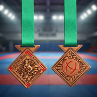 Médaille sportive de lutte 3D personnalisée pour tournoi d'arts martiaux Horting, en alliage de zinc, cuivre antique, double face, avec carte de ville, récompense