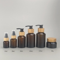 Botol Kaca Amber Miring 30 ml 60 ml 100 ml 120 ml Botol Kosmetik Kaca dan Stoples Krim Wajah Kaca dengan Tutup Bambu