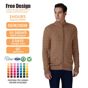 Custom Knitted Jacket Polo Knitwear Classic Men's Winter Long Sleeve Cable Full Zip Cotton Sweater Cardigan - Product Image 2